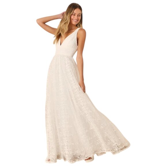 Lulus Dresses & Skirts - Lulus White Mesh Lace Embroidered Full Wedding Dress NWT Size XXL